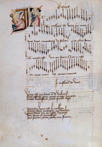 Manuskriptsida ur en samling franska sångpartitur. 1400-talet. Dijon, Stadsbiblioteket av French School