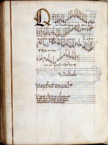 Manuskriptsida ur en samling franska sångpartitur. 1400-talet. Dijon, Stadsbiblioteket av French School