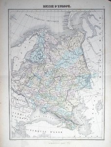 Karta över det europeiska Ryssland, ca 1840 (kolorerad gravyr) av French School