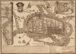 Karta över Ayutthaya, 1686 (bläck på papper) av French School