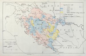 Karta över Bosnien med detaljer om områden ockuperade av etniska minoritetsgrupper, 1910 (penna, bläck och wc)