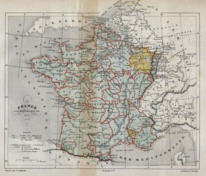Karta över Frankrike vid Ludvig XIV:s död 1715 - Plan de La france a la mort de Ludvig XIV en 1715 - gravyr i "" Histoire de France" av Victor Duruy (1811-1894) - 1882 av French School