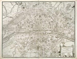 Karta över Paris, från The Atlas of Paris av Jean de la Caille, 1714