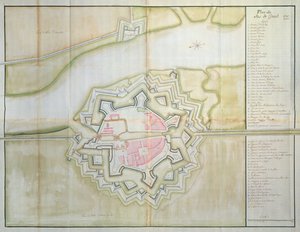 Karta över Sas van Gent, Nederländerna, 1747 (penna, bläck och wc på papper)