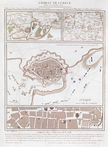 Karta över striden vid slaget vid Lubeck, som visar positionerna för de franska, preussiska, svenska och danska arméerna