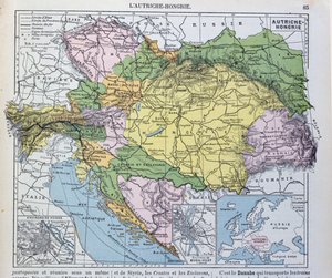 Karta över det österrikisk-ungerska imperiet, illustration från en fransk geografiskola, 1905