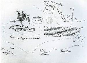 Karta över bukten Mont Saint-Michel (penna och bläck på papper)