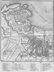 Karta över staden och hamnen i Cherbourg, Manche (50) av French School