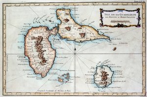 Karta över ön Martinique, ön Saintes och ön Marie Galante i Västindien. Gravyr av 1800-talets Chartres, Musee des Beaux Arts av French School