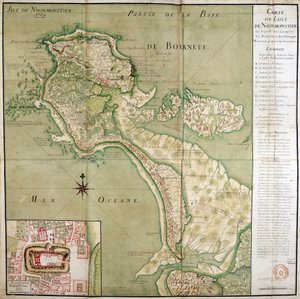 Karta över ön Noirmoutier åtföljd av en karta över slottet, gjord 1769. av French School