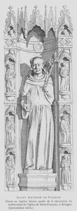 Marmorstaty av St Anthony av Padua, Basilica of St Francis, Bologna, Italien (litho) av French School