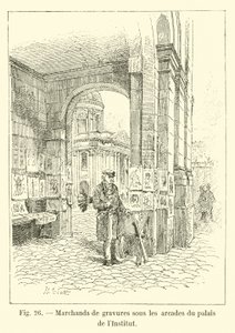 Handlare av gravyrer under arkaderna i Palace of Institute av French School