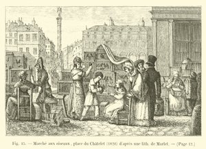 Fågelvandring, Place du Chatelet, 1820, efter en lith av Marlet av French School
