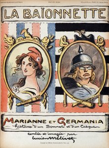 Marianne och Germania, berättelse om en hatt och en hjälm - i "" La Bayonette"" från 1918-04-18 av French School