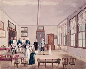 Marie-Therese-Charlotte de Bourbon, Madame Royale, träffar sina kusiner kejsar Francis II av Österrike och hans hustru Maria Teresa i Wien efter hennes frigivning 1795 från fängelset i Paris, ca 1796 (wc) av French School