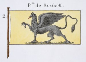 Maritim flagga med Griffin Emblem som betecknar de Rostock Crest, från en fransk flaggbok, ca 1819 av French School