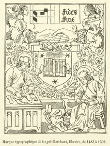 Typografiskt märke av Guyot-Marchant, bokhandlare, från 1483 till 1502 (gravyr) av French School