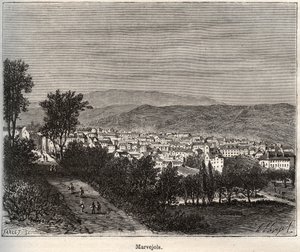 Marvejols - Lozere - Languedoc-Roussillon - gravyr i "La France illustrée: geografi, historia, statistisk administration" av V.-A. Maltbrunt. 1884 av French School