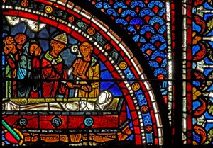 Maria Magdalenas fönster: präster vid Lasarus begravning (w46) av French School