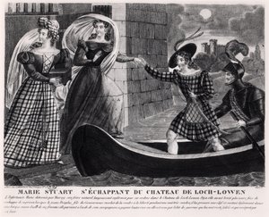Mary Stuart (1542-87) flyr från slottet Loch Leven av French School