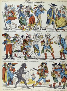 Maskerad: maskerade karikatyrfigurer - Bild av Epinal av French School