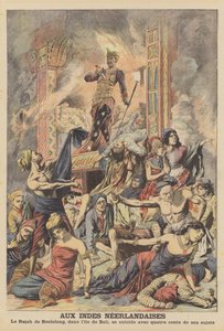 Masssjälvmord i Nederländska Ostindien (färg litho) av French School