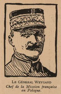 Maxime Weygand, fransk general och medlem av den interallierade missionen som skickades för att stödja den andra polska republiken under det polsk-sovjetiska kriget 1920 (litografi) av French School