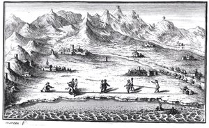 Measuring the Meridian, illustration från La Meridienne de Paris av Cesar-Francois Cassini de Thury, 1744 av French School