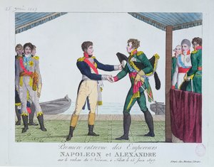 Möte mellan Napoleon I och Alexander I, i Tilsit, 25 juni 1807 av French School