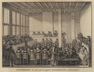 Collegiants möte i Amsterdam, Nederländerna (gravyr) av French School