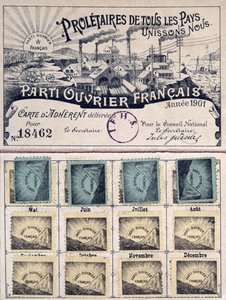 Medlemskort för det franska arbetarpartiet under Jules Guesdes ledarskap (1845-1922) 1901 av French School