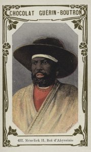 Menelick II, kung av Abessinien (färgat foto) av French School