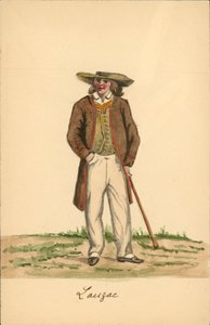 Herrdräkt från Lauzach, Morbihan (färglitografi) av French School