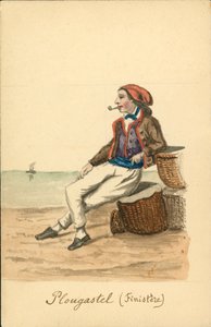 Herrkostym från Plougastel, Finistere (färglitografi) av French School