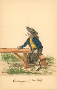 Herrdräkt från Quimper, Finistere (färglitografi) av French School