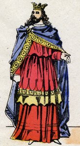 Merovingerdynastin: Porträtt av Childerik III (714-755) Frankernas kung från 743 till 751. Epinal avbildning från slutet av 1800-talet. Privat samling. av French School