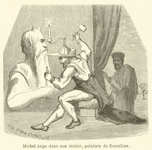 Michelangelo i sin ateljé (gravyr) av French School