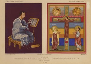 Miniatyrer från belysta manuskript från 800-talet (chromolitho) av French School