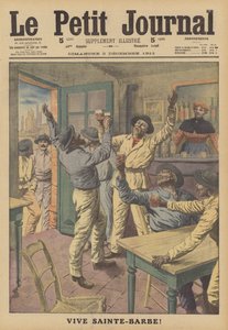 Gruvarbetare som dricker en skål för St Barbara, deras skyddshelgon (färg litho) av French School