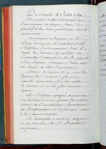 Protokoll från ett möte i Vetenskapsakademien den 4 juli 1789 (bläck på papper) av French School