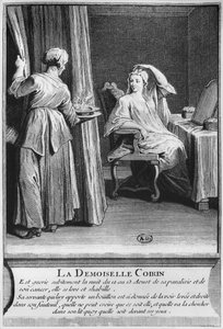 Mirakulöst helande av förlamningen och cancern hos Demoiselle Coirin, på diakon Francois de Pariss grav på församlingskyrkogården Saint-Medard i Paris, illustration från La verite des miracles de M av French School