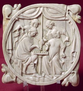 Spegelfodral föreställande ett parti schack, ca 1300 av French School