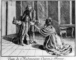 Miss Clairon (Mademoiselle Clairon Josephe Leris de La Ttude dit Mademoiselle Clairon (1723 -1803) Fransk skådespelerska, besökte Ferney a Voltaire Gravyr 1700-talet. av French School