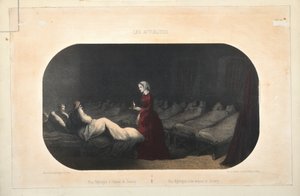 Miss Nightingale på sjukhuset i Scutari, utgiven av Jacomme et Dufat, Paris, 1856 av French School