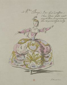 Miss Puvigne as Air, in Zoroastre, ett libretto av Cahusac, komponerat av Jean-Philippe Rameau (1683-1764) faksimil av A. Guillaumot Fils, 1749 (färgstick) av French School