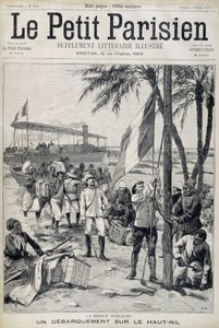 Mission Marchand: landning på övre Nilen - i "Le Petit Parisien"" från 1898-10-02 (gravyr) av French School