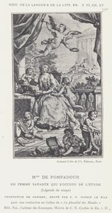 Mme De Pompadour, Som en lärd kvinna som tar hand om studien, Legend of Time (litho) av French School