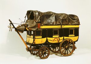 Modell av en omnibus med fyrtio sittplatser (målat trä)