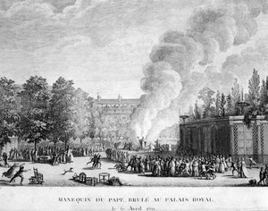 Modell av påven som brändes vid Kungliga slottet den 6 april av French School