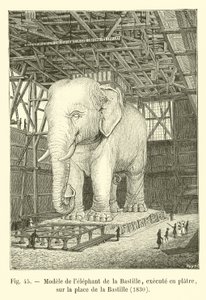 Modell av Bastiljens elefant, avrättad i gips, på Place de la Bastille, 1830 av French School
